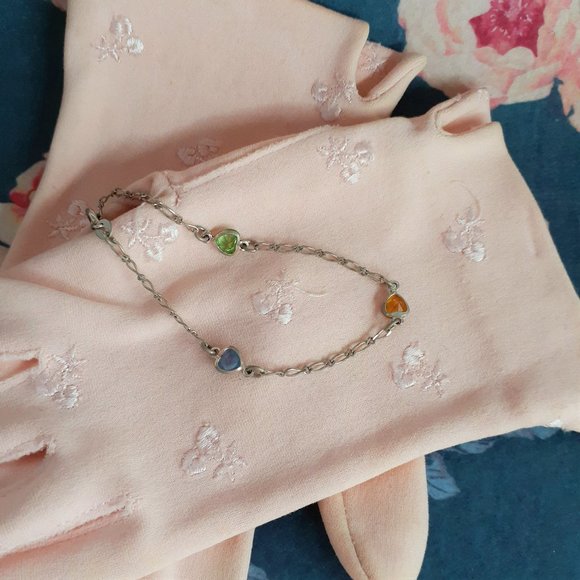 Jewelry - VTG Italian Silver & Heart Gemstone Bracelet